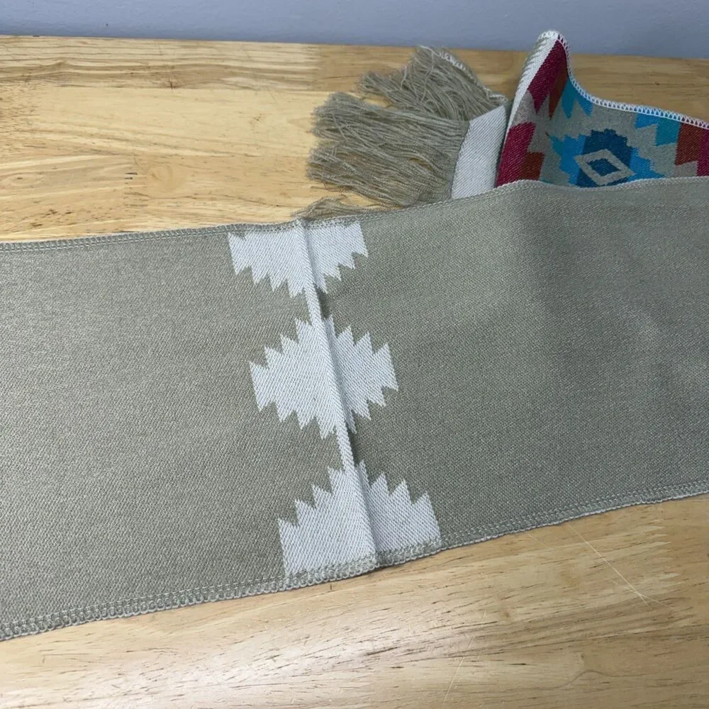 Southwestern Style Fringed Scarf 8”x33”Geometric Zapotec Style Soft - Picture 5 of 11